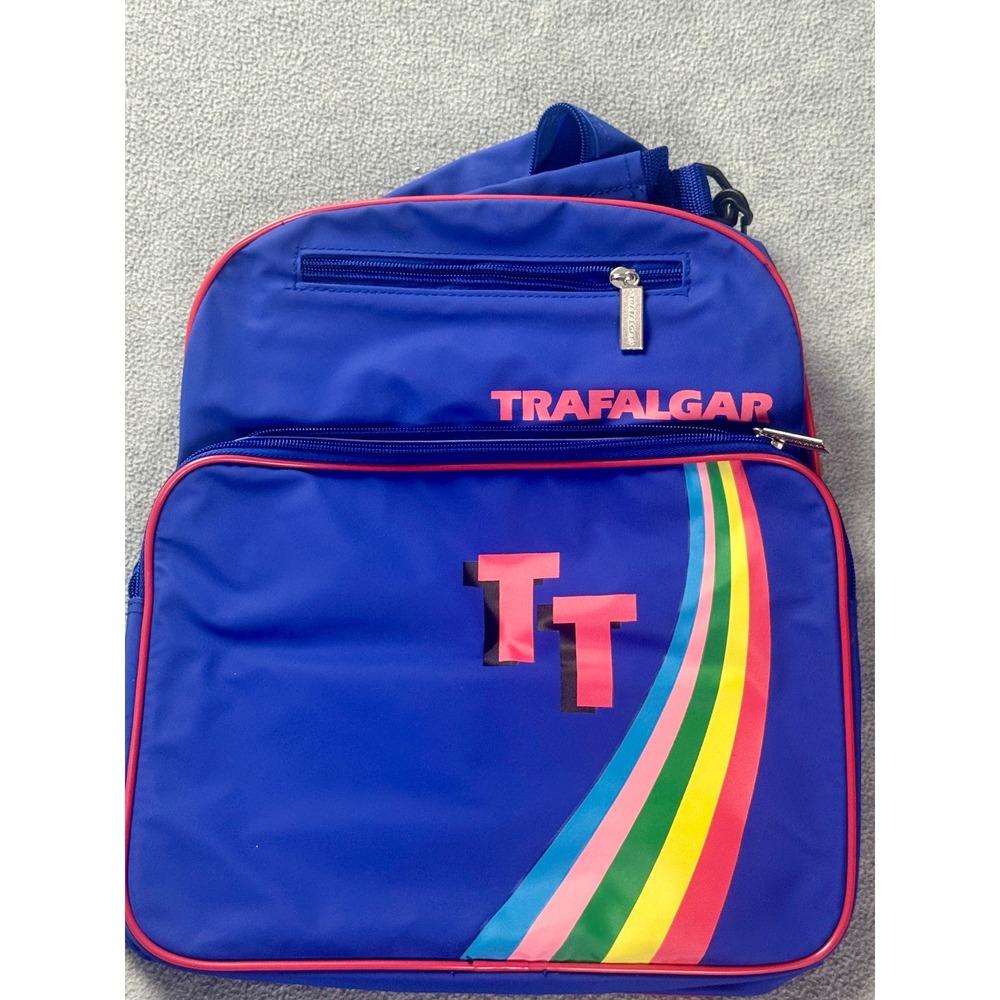 Vintage Trafalgar TT Blue Nylon Rainbow Backpack Retro Travel Bag